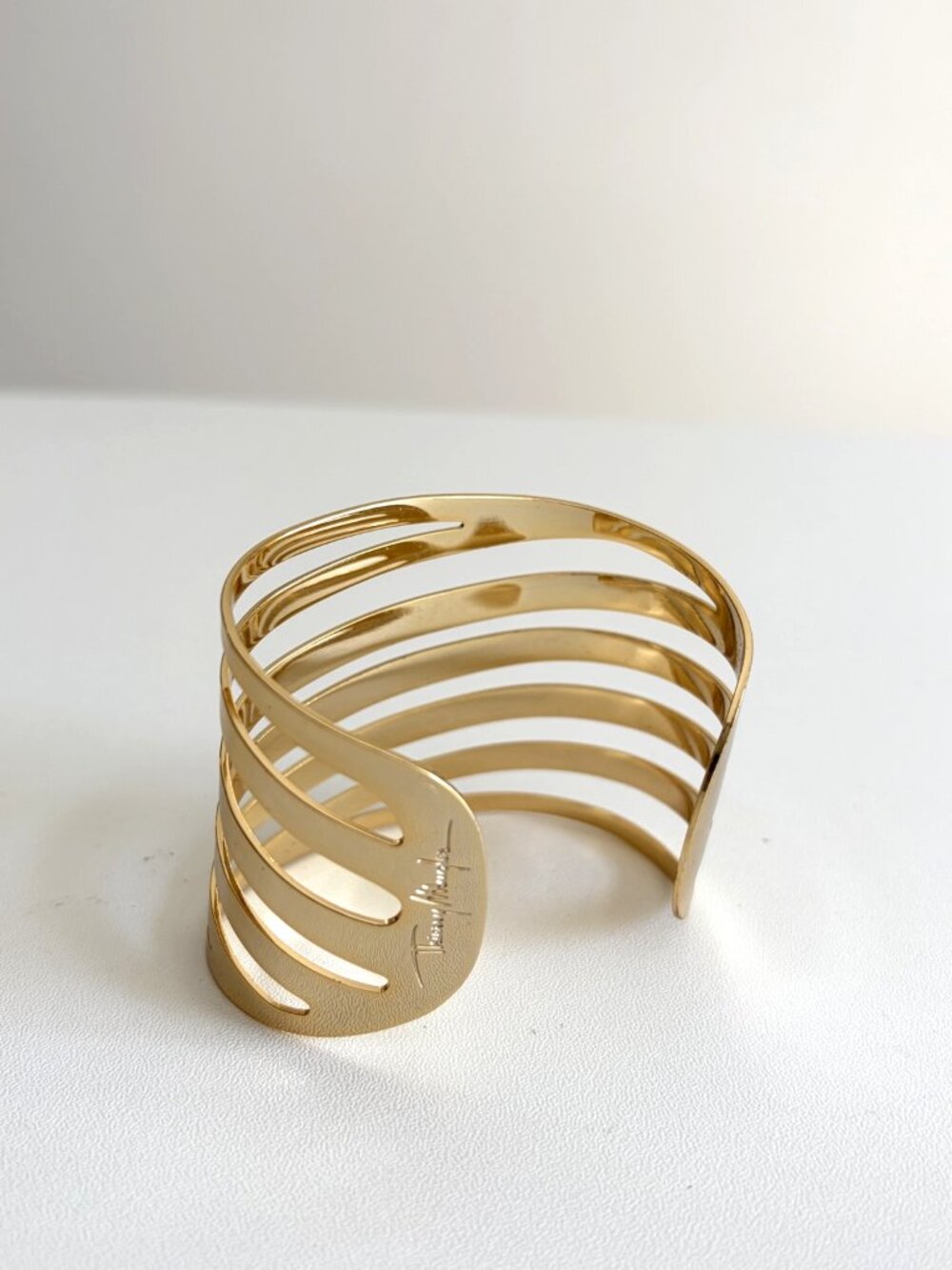 Vintage 1980s Thierry Mugler Gold Tone Cage Statement Cuff Bracelet